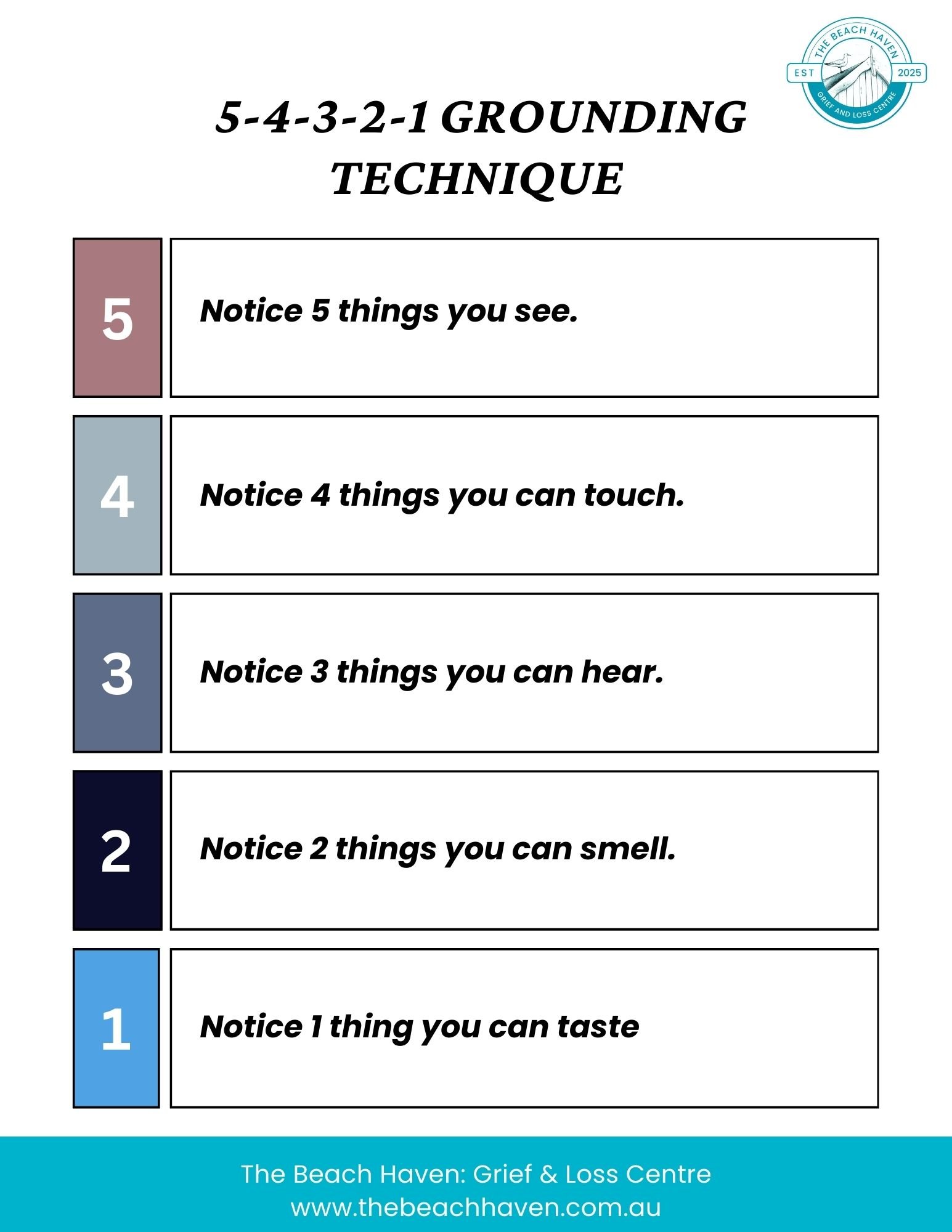 The Beach Haven 54321 Grounding Technique Worksheet