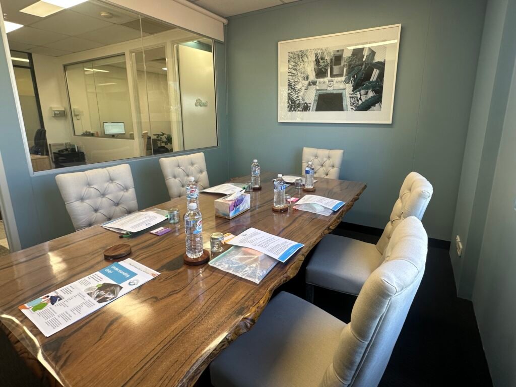 Table and chairs set up in the workshop room at the Beach Haven for the Grief Support Group