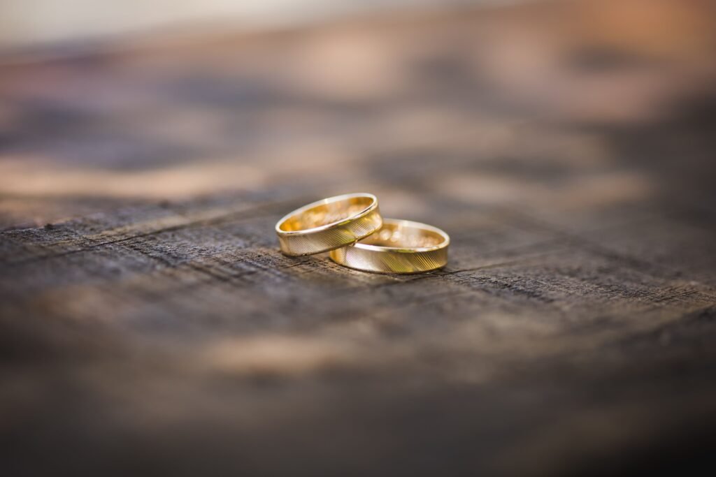 Two rings on the table stacked on top of each other.